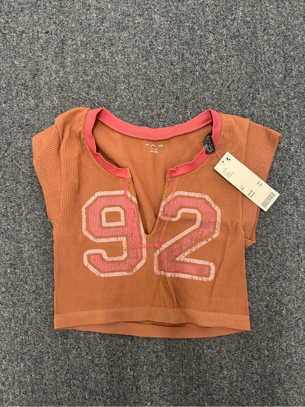 Urban Outfitters Rust Crop Tee with Pink Trim and '92' Graphic